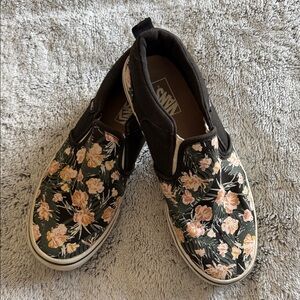 Vans Kids Black and Pink Floral Sneakers